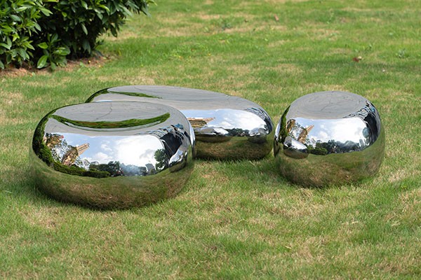 Polished Stainless Steel Pebble Sculptures for Garden and Landscape Decor